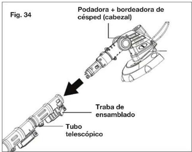 Fig. 34 Podadora + bordeadora de césped (cabezal) Traba de ensamblado Tubo telescópico