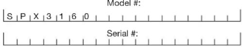 Model #: S | P | X | 3 | 1 | 6 | 0 | Serial #: