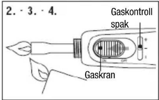 2. - 3. - 4. Gaskontroll spak Gaskran