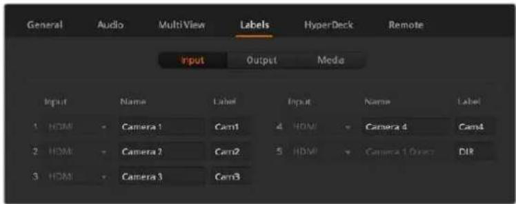 Blackmagic Design ATEM Mini Extreme - Labels Settings - 1