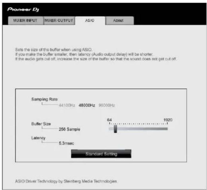 PIONEER DJMA9 - Réglage de la taille de la mémoire tampon (pour ASIO de Windows) - 1