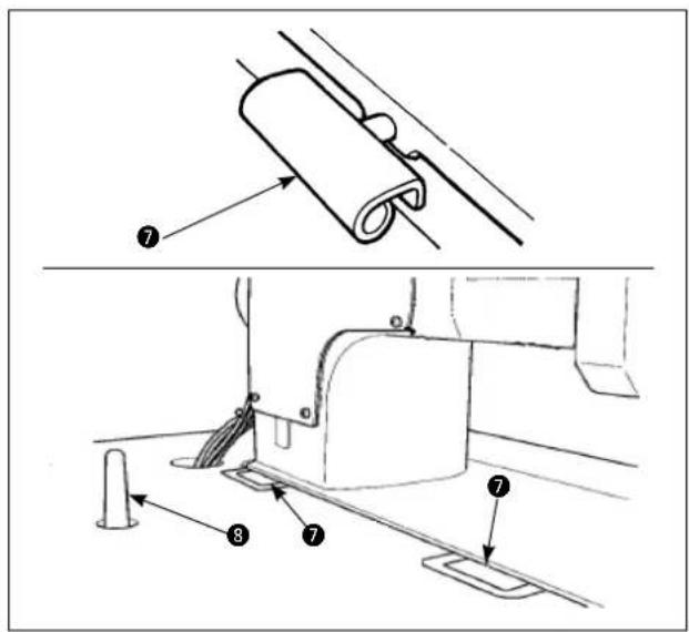 Technical diagram showing garment sewing process with numbered steps for assembly or repair