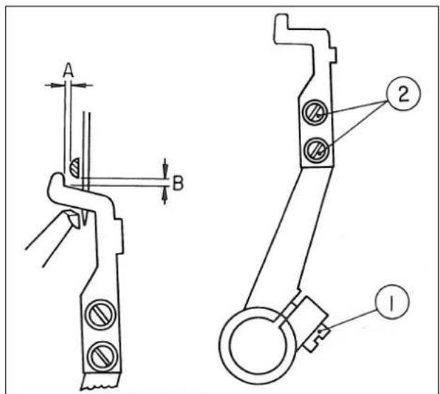 Technical diagram showing two mechanical or electrical component configurations with labeled parts A, B, and numbered parts 1 and 2.