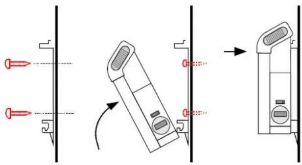 Diagram illustrating the assembly of a device with pin and housing components, showing directional movement and component placement.