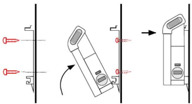Diagram illustrating a mechanical or electrical component assembly with pin alignment and rotation direction