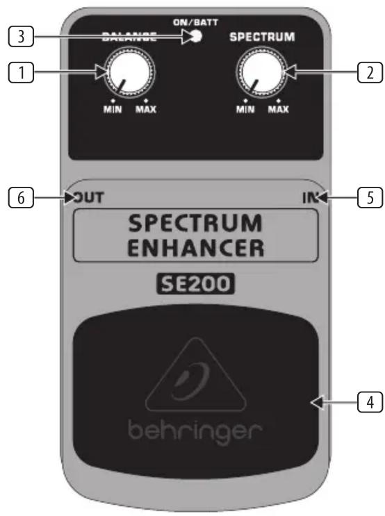 ON/BATT BALANCE SPECTRUM MIN MAX MIN MAX SPECTRUM ENHANCER SE200 behringer 3 1 2 6 IN 4
