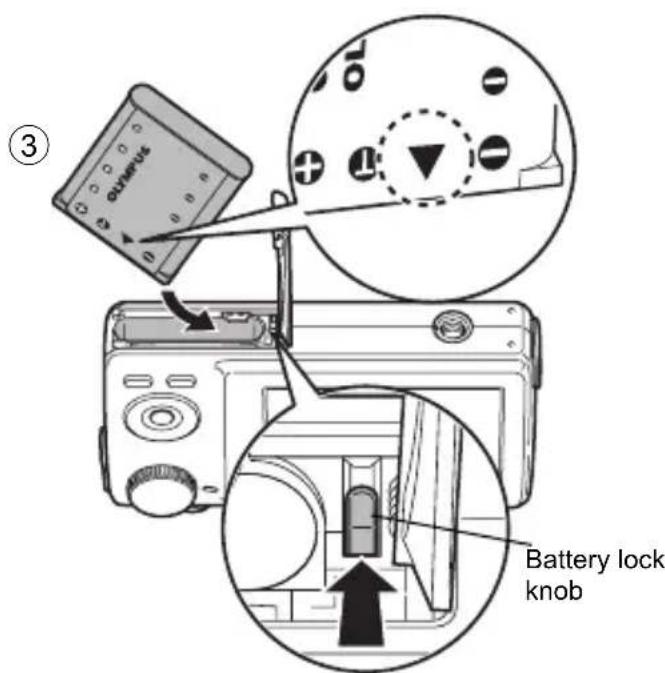 OLYMPUS X785 - b. Insert the battery in the camera - 2