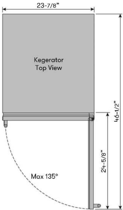 23-7/8" Kegerator Top View 46-1/2" Max 135° 24-5/8"