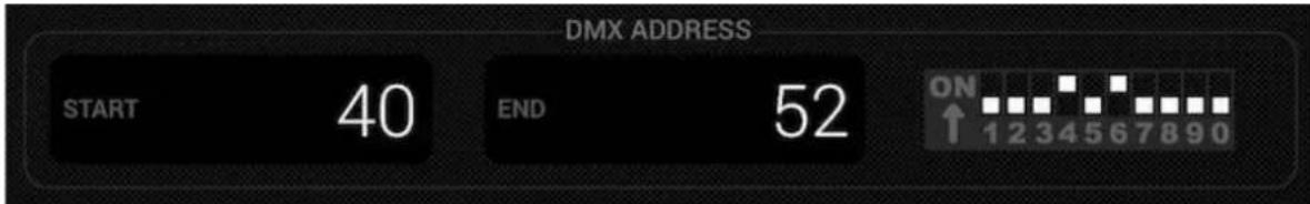 DMX ADDRESS START 40 END 52 ON ↑ 1 2 3 4 5 6 7 8 9 0
