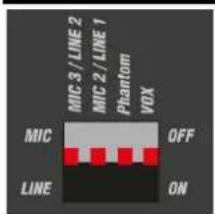 MIC 3 / LINE 2 MIC 2 / LINE 1 Phantom VOX MIC OFF LINE ON