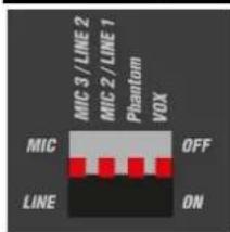 MIC 3 / LINE 2 MIC 2 / LINE 1 Phantom VOX MIC OFF LINE ON