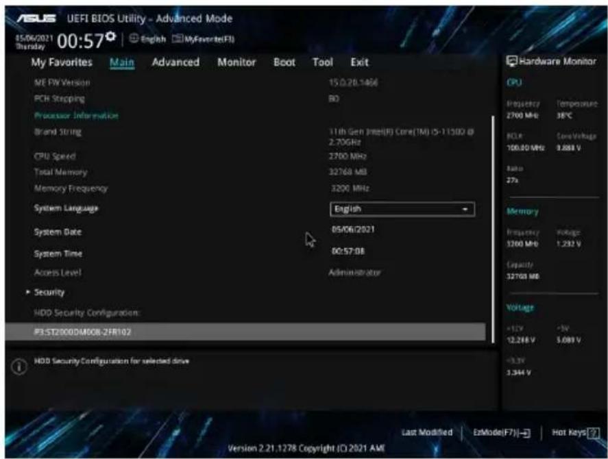 ASUS S500TE - การกำหนดตําการตั้งต่ําระบบป้องกัน HDD โดยใช้ BIOS - 2