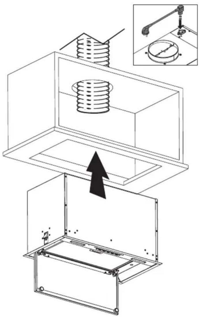 Technical diagram illustrating a mechanical assembly with labeled components and an upward arrow indicating motion or assembly.