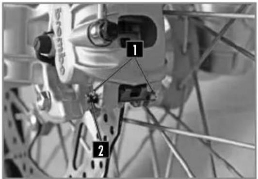 Labeled mechanical component diagram showing two numbered parts with connecting rods and structural connections