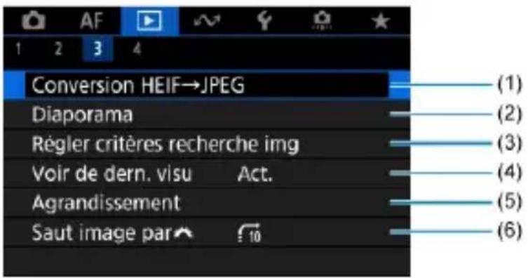 Conversion HEIF→JPEG Diaporama Régler critères recherche img Voir de dern. visu Act. Agrandissement Saut image par 10 (1) (2) (3) (4) (5) (6)