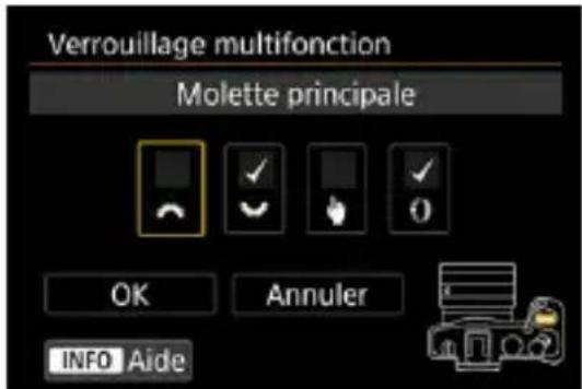Verrouillage multifonction Molette principale OK Annuler INFO Aide