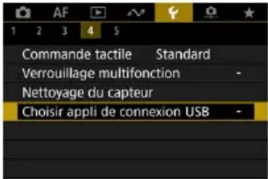 Commande tactile Standard Verrouillage multifonction - Nettoyage du capteur Choisir appli de connexion USB -
