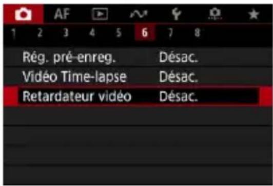 AF 1 2 3 4 5 6 7 8 Rég. pré-enreg. Désac. Vidéo Time-lapse Désac. Retardateur vidéo Désac.
