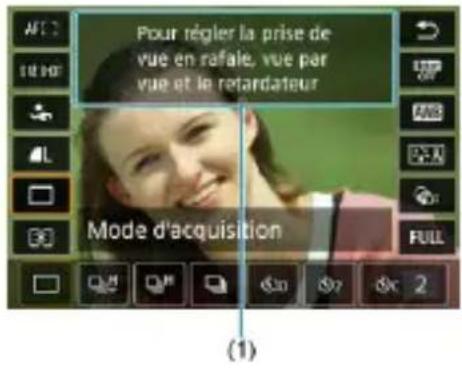 Pour régler la prise de vue en rafale, vue par vue et le retardateur Mode d'acquisition (1)