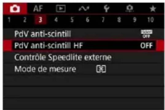 AF 1 2 3 4 5 6 7 8 9 10 PdV anti-scintill PdV anti-scintill HF Contrôle Speedlite externe Mode de mesure