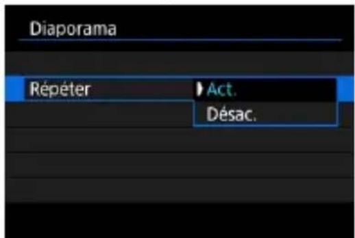 Diaporama Répéter ▶ Act. Désac.