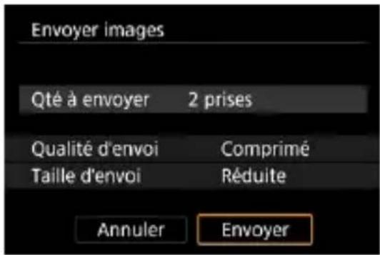 Envoyer images Qté à envoyer 2 prises Qualité d'envoi Comprimé Taille d'envoi Réduite Annuler Envoyer