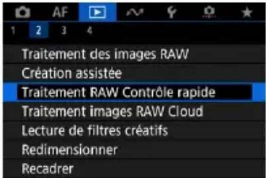 1 2 3 4 Traitement des images RAW Création assistée Traitement RAW Contrôle rapide Traitement images RAW Cloud Lecture de filtres créatifs Redimensionner Recadrer