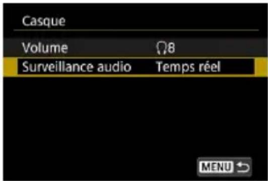 Casque Volume 08 Surveillance audio Temps réel MENU ↻