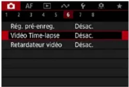 AF 1 2 3 4 5 6 7 8 Rég. pré-enreg. Désac. Vidéo Time-lapse Désac. Retardateur vidéo Désac.