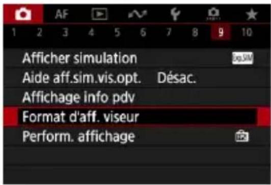 Afficher simulation Aide aff.sim.vis.opt. Désac. Affichage info pdv Format d'aff. viseur Perform. affichage