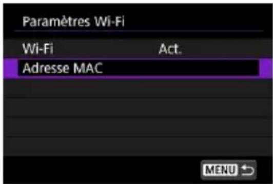 Paramètres Wi-Fi Wi-Fi Act. Adresse MAC MENU ↻