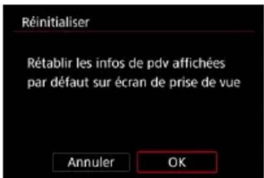 Réinitialiser Rétablir les infos de pdv affichées par défaut sur écran de prise de vue Annuler OK