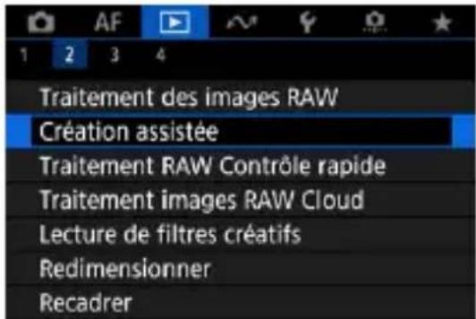 1 2 3 4 Traitement des images RAW Création assistée Traitement RAW Contrôle rapide Traitement images RAW Cloud Lecture de filtres créatifs Redimensionner Recadrer