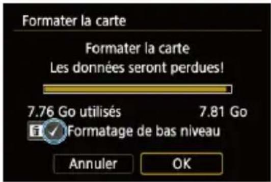 Formater la carte Formater la carte Les données seront perdues! 7.76 Go utilisés 7.81 Go Formatage de bas niveau Annuler OK