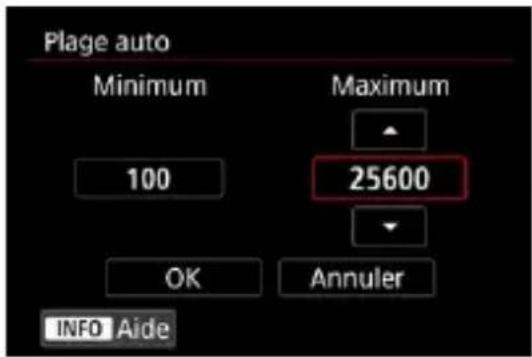 Plage auto Minimum Maximum 100 25600 OK Annuler INFO Aide