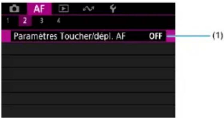 AF 1 2 3 4 Paramètres Toucher/dépl. AF OFF (1)