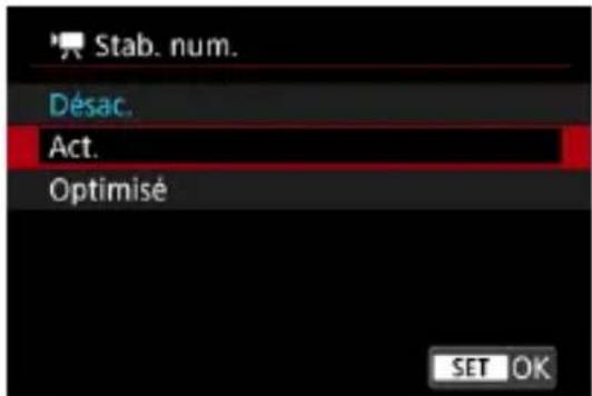 Stab. num. Désac. Act. Optimisé SET OK