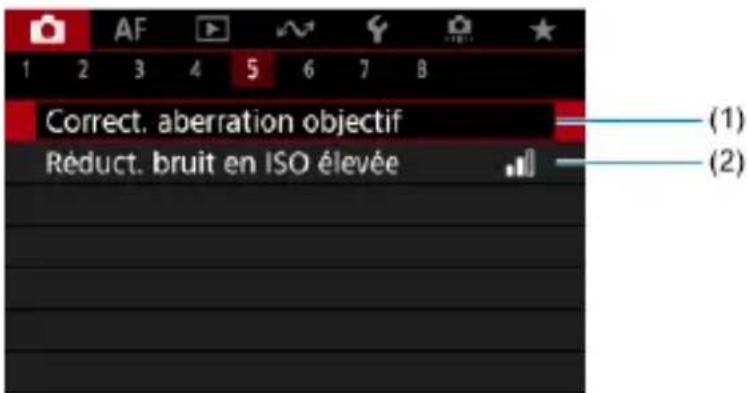 Correct. aberration objectif Réduct. bruit en ISO élevée (1) (2)