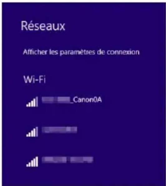 Réseaux Afficher les paramètres de connexion Wi-Fi _Canon0A