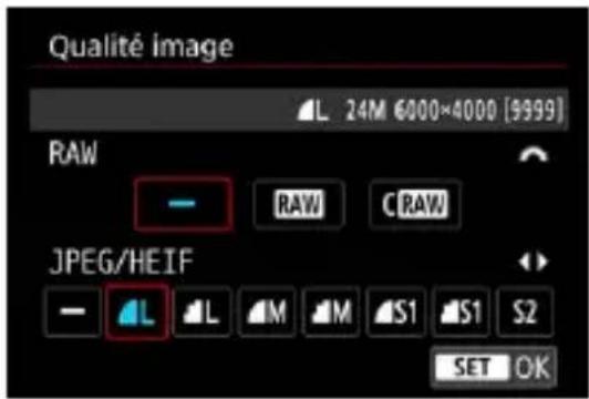 Qualité image L 24M €000×4000 [9999] RAW - RAW C RAW JPEG/HEIF - L L M M S1 S1 S2 SET OK