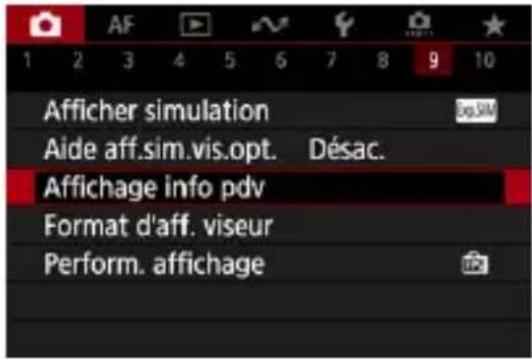 Afficher simulation Aide aff.sim.vis.opt. Désac. Affichage info pdv Format d'aff. viseur Perform. affichage