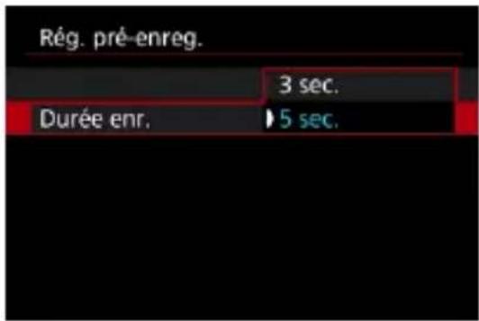 Rég. pré-enreg. 3 sec. Durée enr. 5 sec.