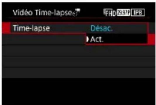 Vidéo Time-lapse Time-lapse Désac. ►Act.