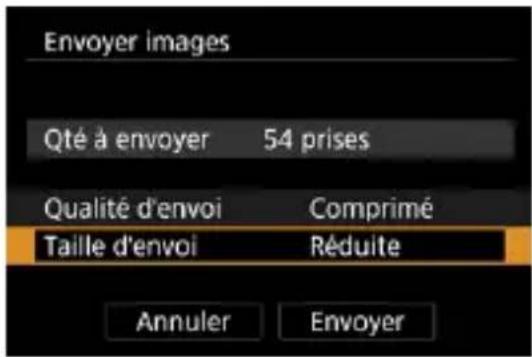 Envoyer images Qté à envoyer 54 prises Qualité d'envoi Comprimé Taille d'envoi Réduite Annuler Envoyer