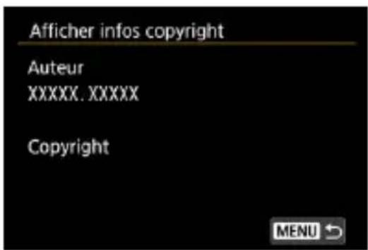 Afficher infos copyright Auteur XXXXX. XXXXX Copyright MENU