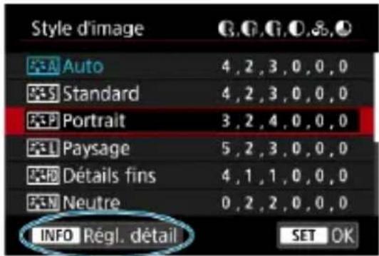 Style d'image Auto Standard Portrait Paysage Détails fins Neutre INFO Régl. détail 4, 2, 3, 0, 0, 0 4, 2, 3, 0, 0, 0 3, 2, 4, 0, 0, 0 5, 2, 3, 0, 0, 0 4, 1, 1, 0, 0, 0 0, 2, 2, 0, 0, 0 SET OK