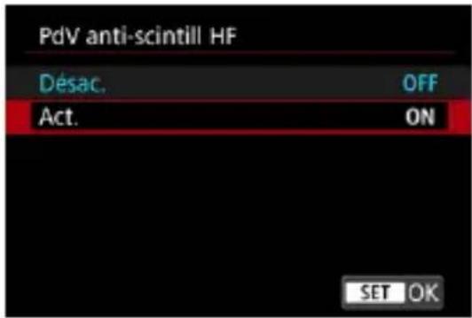 PdV anti-scintill HF Désac. OFF Act. ON SET OK