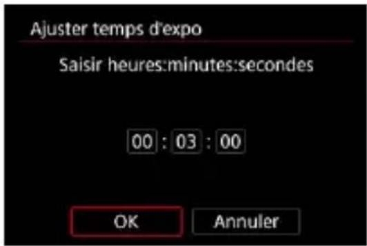 Ajuster temps d'expo Saisir heures:minutes:secondes 00 : 03 : 00 OK Annuler