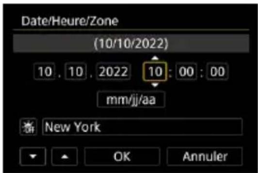 Date/Heure/Zone (10/10/2022) 10. 10. 2022 10: 00: 00 mm/jj/aa New York OK Annuler