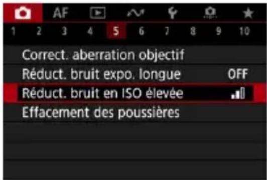 1 2 3 4 5 6 7 8 9 10 Correct. aberration objectif Réduct. bruit expo. longue OFF Réduct. bruit en ISO élevée Effacement des poussières